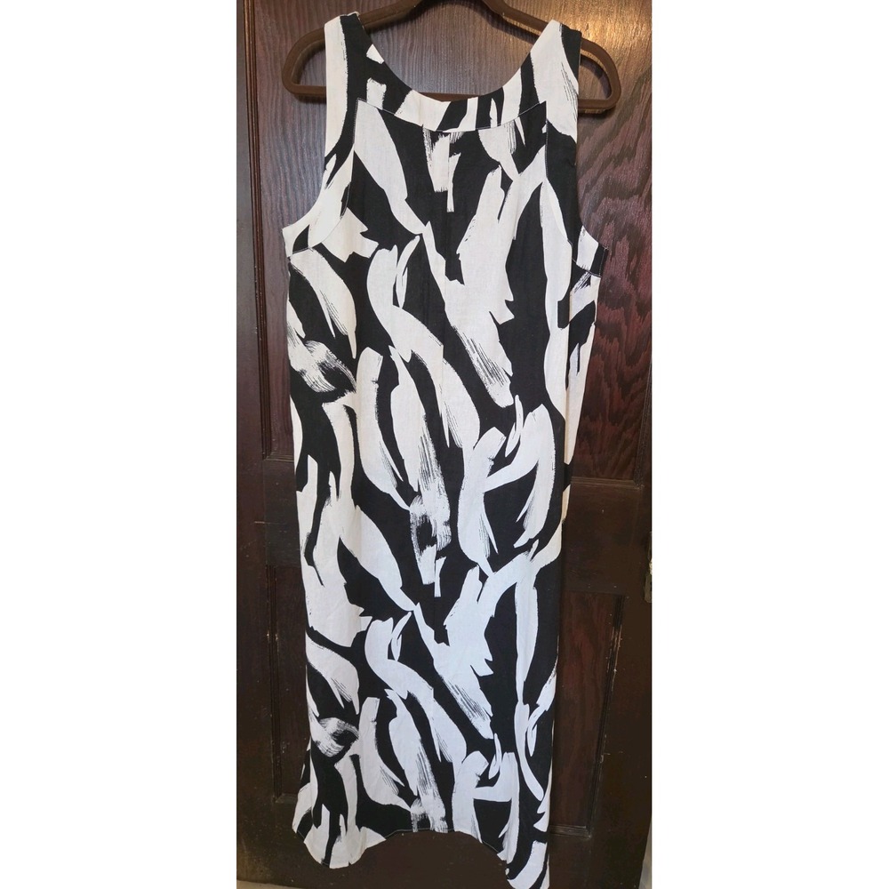 DKNY Dress Linen Blend Long Slits L Black White New With Tags Boho Beach Casual - Picture 8 of 12